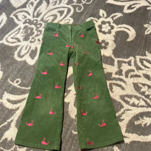 Lily Pulitzer olive green corduroy  pants. Pink whales. Great condition.Size 7